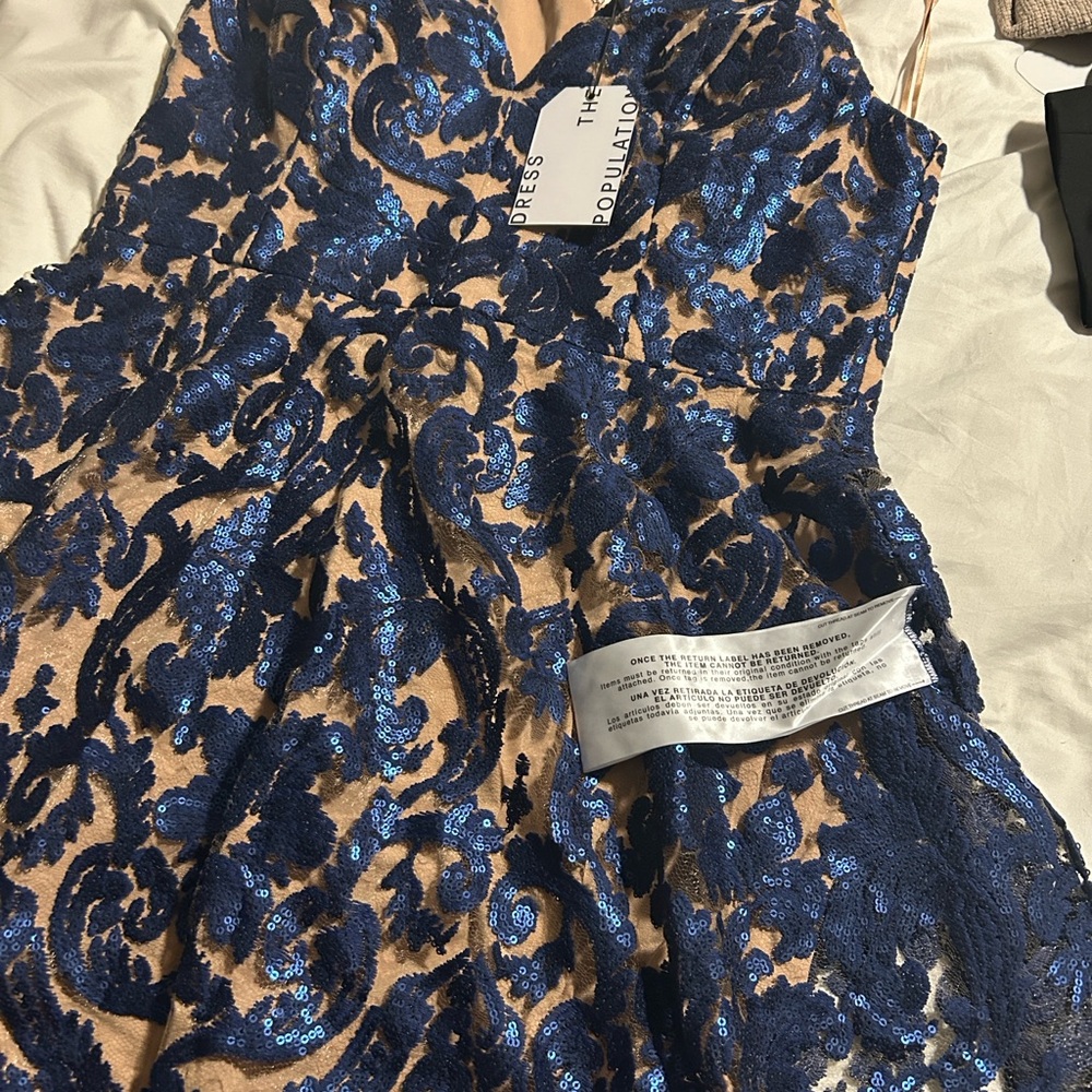 Dress the Population Navy and Nude Sequin Dress - Picture 2 of 5